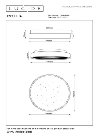 Lucide LED Plafonnière - Ø 40cm - 27W - LED 3 StepDim - 2500K/3000K - Wit | ESTREJA Sterrenhemel