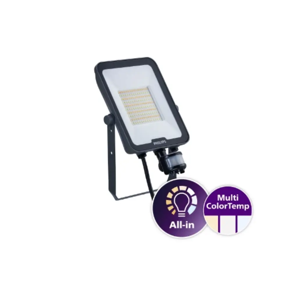 Philips LED Verlichting | Officieel distributeur Philips LED breedstraler Ledinaire BVP167 grijs 50W 6000lm 40D - 830-840-865 | IP65 symmetrisch met bewegingssensor