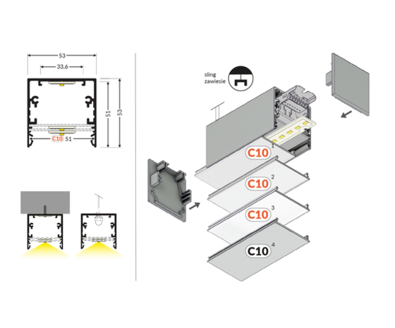 LED line verlichting - Betaalbare Professionele LED Oplossingen Opbouw LED Profiel LINEA20 - 53mm - 2000mm Lengte - Wit Gelakt (RAL9003) - Aluminium - Max. LED Breedte 20mm - Copy