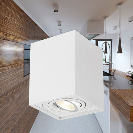 LCB LED LED Opbouwspot - GU10 - IP20 - 80x80x100mm - Aluminium Wit - Kantelbaar - Max 35W | GAMA LCB LED LED Opbouwspot - GU10 - IP20 - 80x80x100mm - Aluminium Wit - Kantelbaar - Max 35W | GAMA