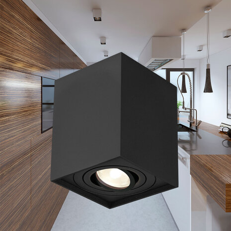 LCB LED Europe LED Opbouwspot - GU10 - IP20 - 80x80x100mm - Aluminium Zwart - Kantelbaar - Max 35W | GAMA LCB LED Europe LED Opbouwspot - GU10 - IP20 - 80x80x100mm - Aluminium Zwart - Kantelbaar - Max 35W | GAMA