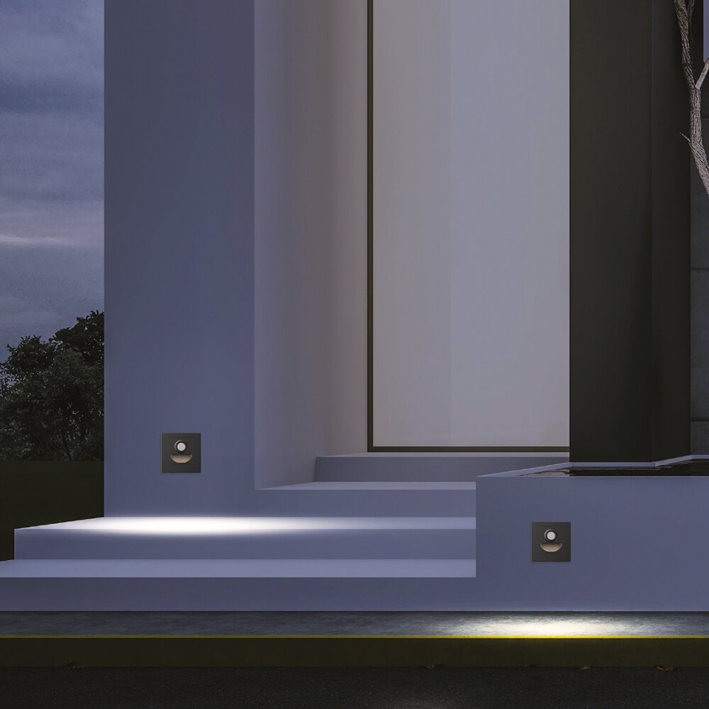 LCB LED LED Gevel Verlichting - 1,5W - 3000K/4000K/6000K - Zwart - STEP | Bewegingsensor