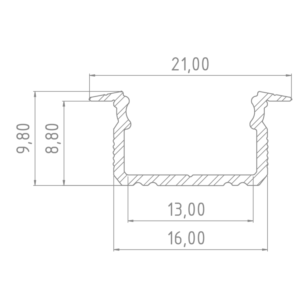 Topmet Aluminium profiel 10mm - Inbouw - L2020*B16*H9,8mm - Zilver + Matte omslag Topmet Aluminium profiel 10mm - Inbouw - L2020*B16*H9,8mm - Zilver + Matte omslag