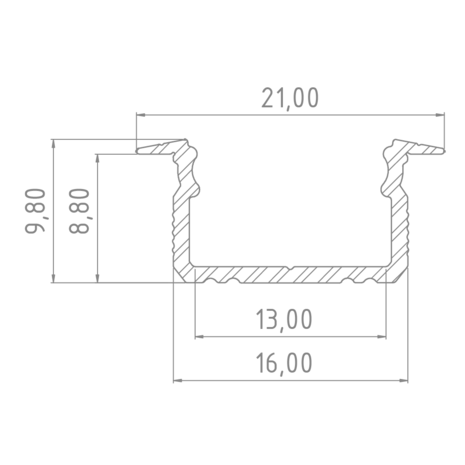 Topmet Aluminium profiel 10mm - Inbouw - L2020*B16*H9,8mm - Zilver + Matte omslag Topmet Aluminium profiel 10mm - Inbouw - L2020*B16*H9,8mm - Zilver + Matte omslag