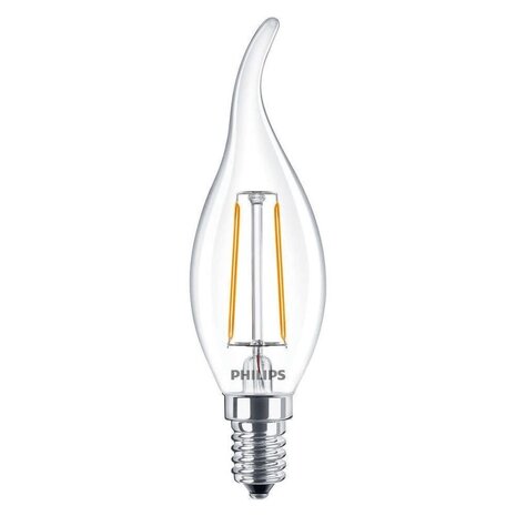 Philips LED Verlichting | Officieel distributeur CorePro LED candle E14 gebogen punt Filament Helder 2W 250lm - 927 Zeer Warm Wit | - Niet Dimbaar - Vervangt 25W