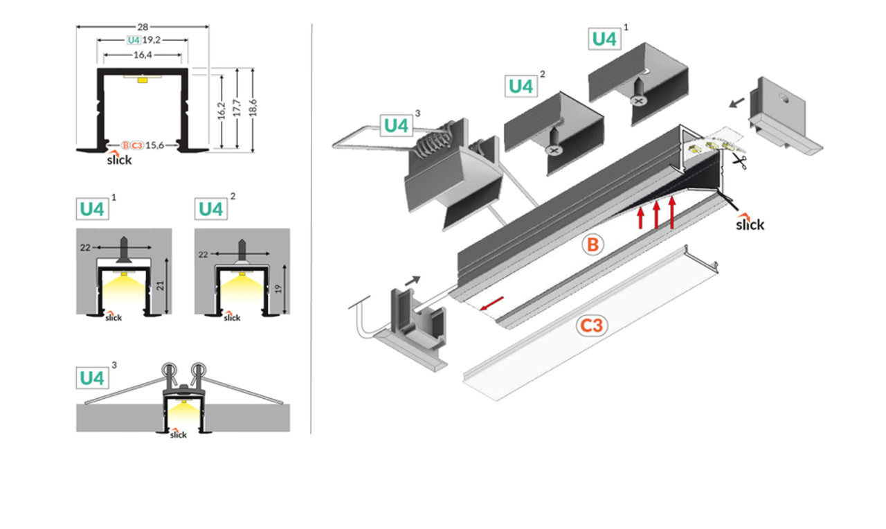 Topmet Aluminium U- Inbouw Profiel Smart-In Zwart - 2000x16.4mm | 2 Meter - Geschikt voor 14mm LED Strip - type SMART-IN16 BC3/U4