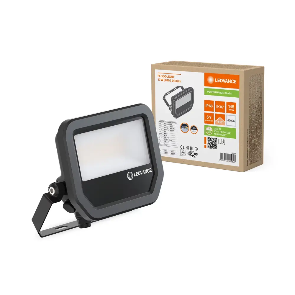 Ledvance LED Breedstraler Aluminium Zwart 17W 2400lm 100D - 840 Koel Wit | IP66 - Symmetrisch Ledvance LED Breedstraler Aluminium Zwart 17W 2400lm 100D - 840 Koel Wit | IP66 - Symmetrisch