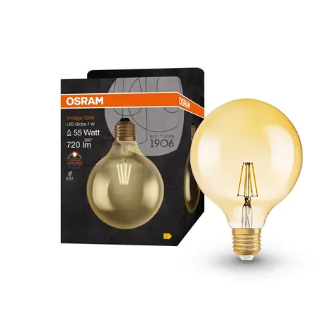 Ledvance Zakelijk: Professionele LED Verlichting & Armaturen LED Lamp - E27 - Dimbare Filament  Vintage Globe 55 - 6.5W 725lm - 2400K Extra Warm Wit Licht |  Vintage Globe 55