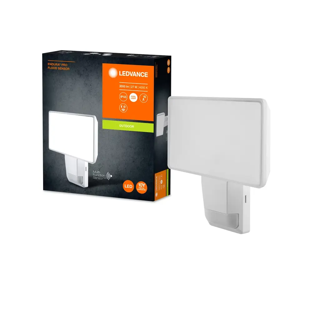 Ledvance Zakelijk: Professionele LED Verlichting & Armaturen LED Breedstraler Endura Wit 27W 3000lm 100D - 840 Koel Wit | IP55 - Bewegings- en lichtsensor - Symmetrisch - 5 Jaar Garantie