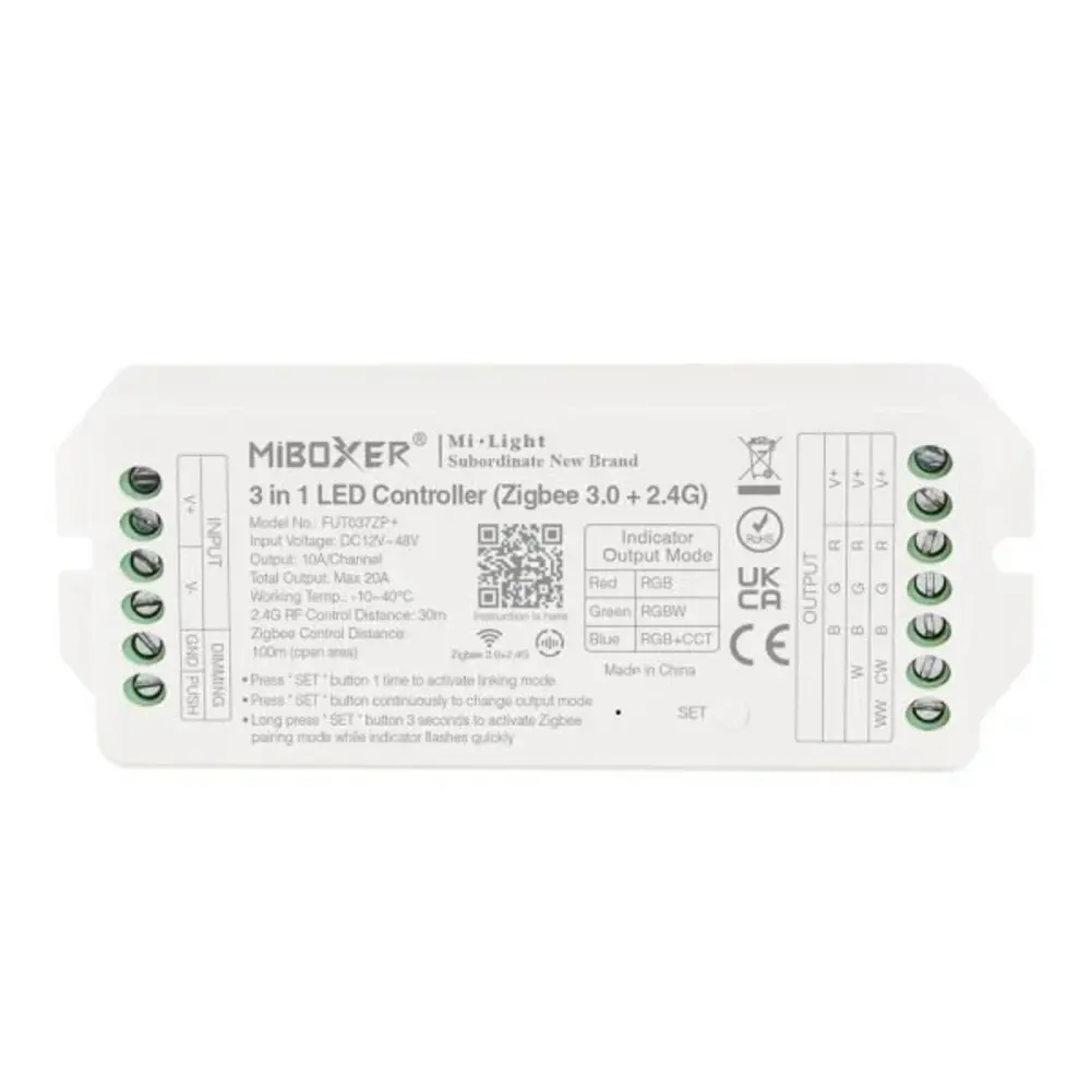 LCB LED LED Strip Controller 20A - Zigbee 3.0 - RF 2.4Ghz | Miboxer FUT035ZP+ |  Single color en TW dual white + DIM |  12/ 24V / 48V