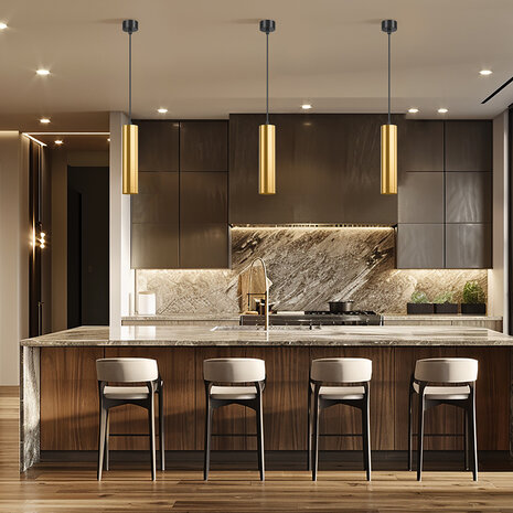 LCB LED Europe  LED Moderne Hanglamp - ALu Goud 12CM - GU10 fitting  | 1,2 Meter  kabel - excl. Lichtbron