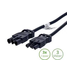 LCB LED Europe  GST18i3 koppelkabel Verlengsnoer  3-polig - 3x1,5 MM² | 3 meter - zwart - Male naar Female - Wieland Compatible