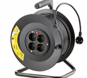 Technik Kabelhaspel 50m - 4-voudig met randaarde -  3x1.5mm2 - zwart
