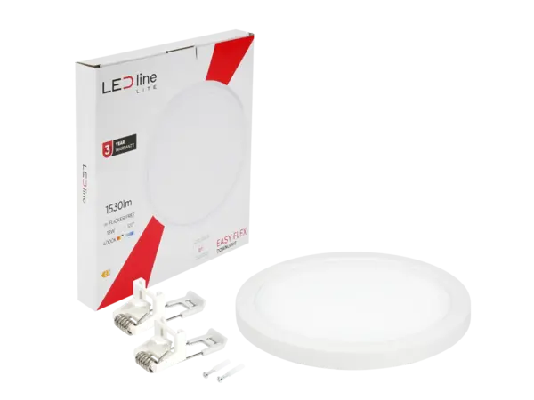 LED line LED Downlight - Rond - EASY FLEX - 18W 1530lm - 4000K - IP20 - Wit | Ø225mm 65-180mm LED line LED Downlight - Rond - EASY FLEX - 18W 1530lm - 4000K - IP20 - Wit | Ø225mm 65-180mm