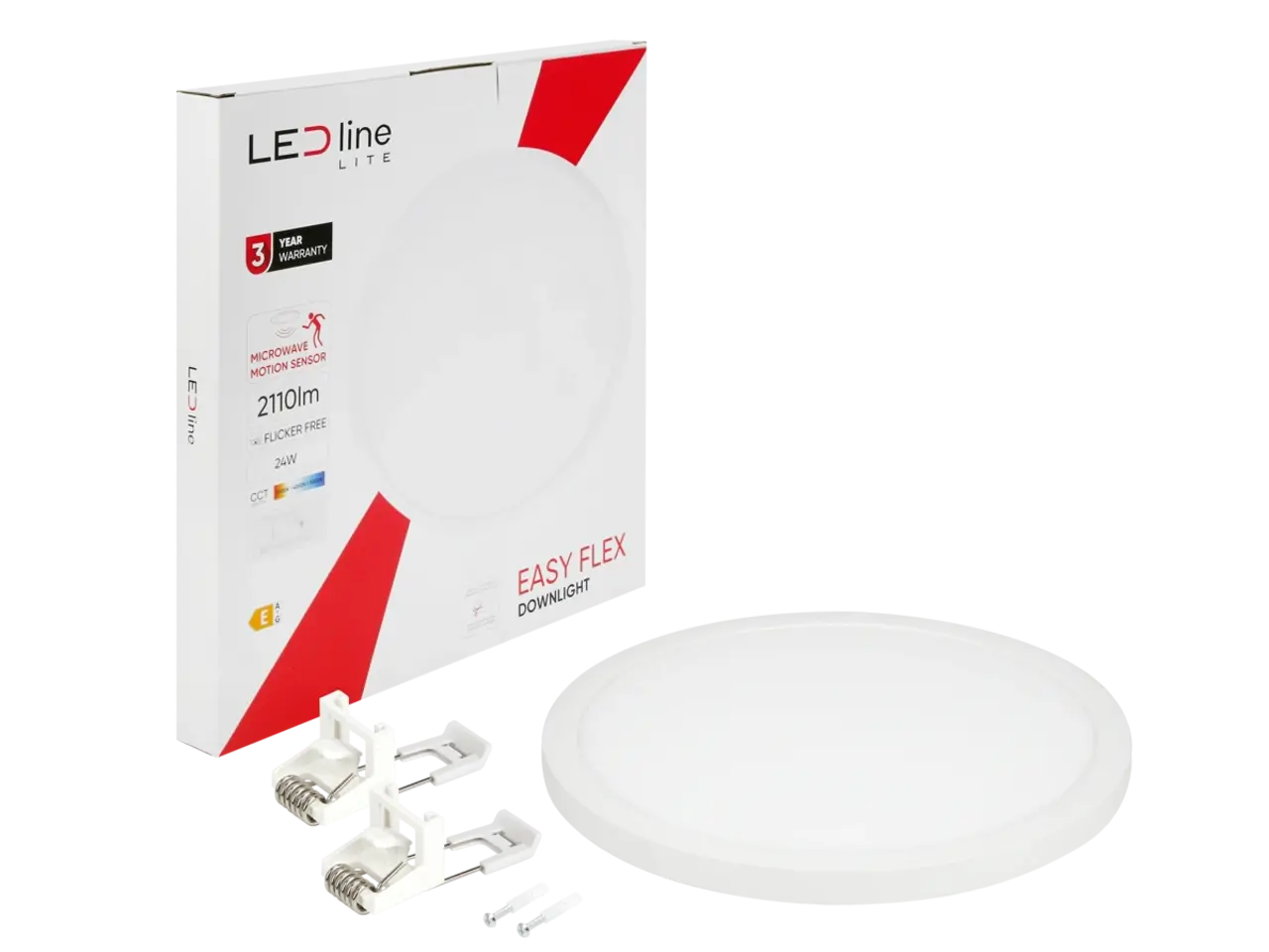 LED line verlichting - Betaalbare Professionele LED Oplossingen LED Downlight - Rond - LITE - EASY FLEX - 24W 2110lm - CCT 3000K/4000K/5000K - IP20 - Wit | Ø300mm Zaagmaat 65-240mm - Bewegingssensor