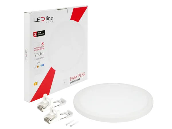 LED line LED Downlight - Rond - LITE - EASY FLEX - 24W 2110lm - CCT 3000K/4000K/5000K - IP20 - Wit | Ø300mm Zaagmaat 65-240mm - Bewegingssensor LED line LED Downlight - Rond - LITE - EASY FLEX - 24W 2110lm - CCT 3000K/4000K/5000K - IP20 - Wit | Ø300mm Zaagmaat 65-240mm - Bewegingssensor