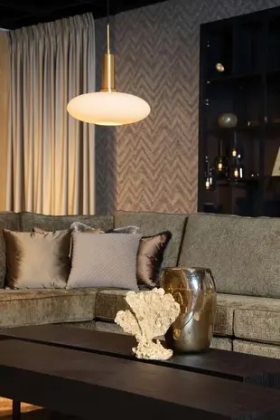 Lucide LED Hanglamp - SINGALA Mat glas - Goud / Messing | Ø 30 cm - 1xE27 fitting