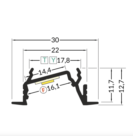 Topmet LED Strip profiel- Diagonaal 14 F/TY- 3000mm- aluminium geanodiseerd