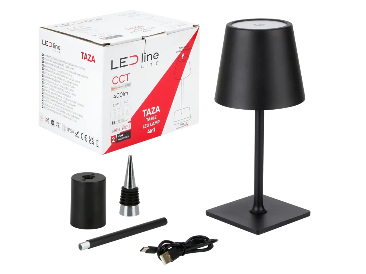 LED line verlichting - Betaalbare Professionele LED Oplossingen LED Tafellamp IP54 – TAZA 3,5W – 400Lm – CCT 3000K/4000K/5000K – Zwart – 2x2000mAh Accu – 4in1 LITE | Draagbaar & Oplaadbaar Werklicht voor Binnen/Buiten