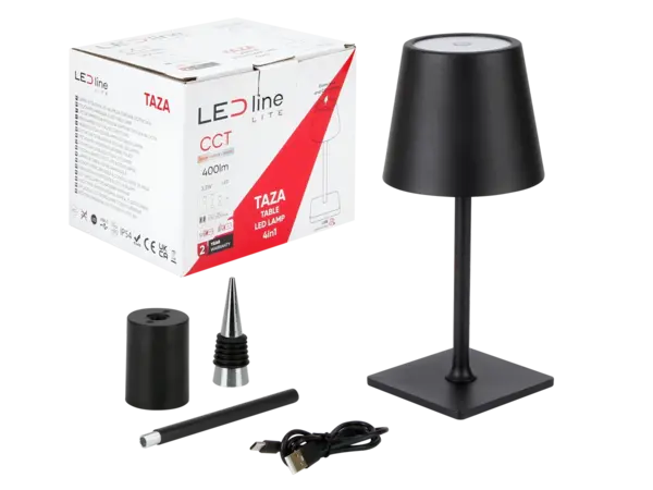 LED line LED Tafellamp IP54 – TAZA 3,5W – 400Lm – CCT 3000K/4000K/5000K – Zwart – 2x2000mAh Accu – 4in1 LITE | Draagbaar & Oplaadbaar Werklicht voor Binnen/Buiten LED line LED Tafellamp IP54 – TAZA 3,5W – 400Lm – CCT 3000K/4000K/5000K – Zwart – 2x2000mAh Accu – 4in1 LITE | Draagbaar & Oplaadbaar Werklicht voor Binnen/Buiten