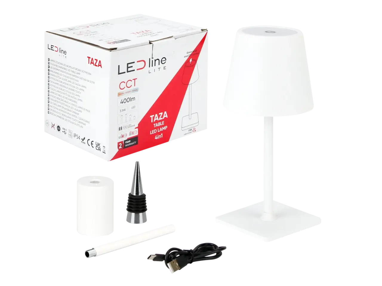 LED line verlichting - Betaalbare Professionele LED Oplossingen LED Tafellamp IP54 – TAZA 3,5W – 400Lm – CCT 3000K/4000K/5000K – Wit – 2x2000mAh Accu – 4in1 LITE | Draagbaar & Oplaadbaar Werklicht voor Binnen/Buiten