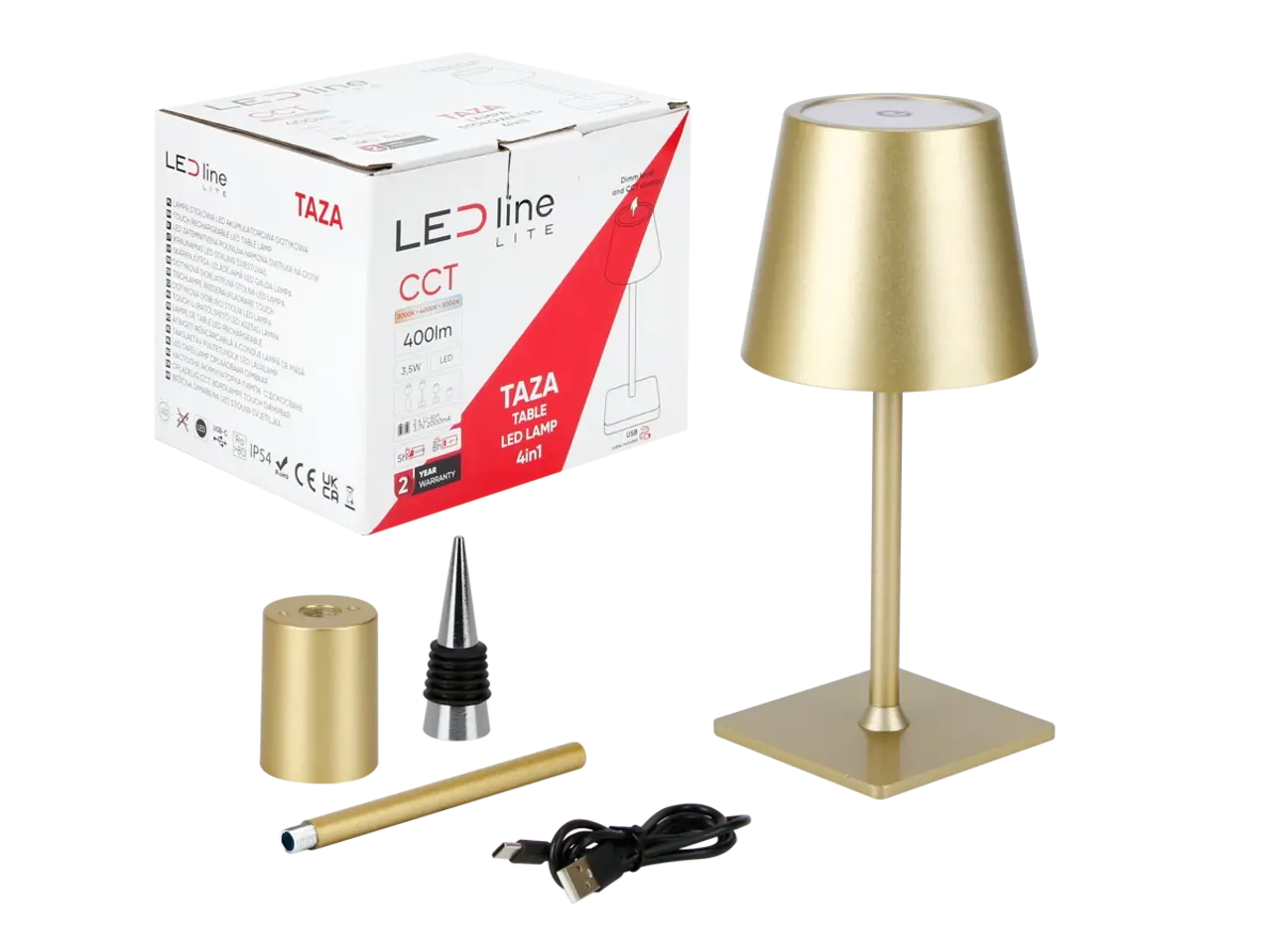 LED line LED Tafellamp IP54 – TAZA 3,5W – 400Lm – CCT 3000K/4000K/5000K – Goud – 2x2000mAh Accu – 4in1 LITE | Draagbaar & Oplaadbaar Werklicht voor Binnen/Buiten LED line LED Tafellamp IP54 – TAZA 3,5W – 400Lm – CCT 3000K/4000K/5000K – Goud – 2x2000mAh Accu – 4in1 LITE | Draagbaar & Oplaadbaar Werklicht voor Binnen/Buiten