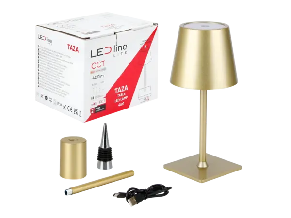 LED Tafellamp IP54 – TAZA 3,5W – 400Lm – CCT 3000K/4000K/5000K – Goud – 2x2000mAh Accu – 4in1 LITE | Draagbaar & Oplaadbaar Werklicht voor Binnen/Buiten LED Tafellamp IP54 – TAZA 3,5W – 400Lm – CCT 3000K/4000K/5000K – Goud – 2x2000mAh Accu – 4in1 LITE | Draagbaar & Oplaadbaar Werklicht voor Binnen/Buiten