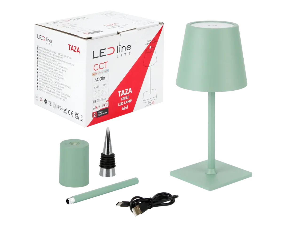 LED line verlichting - Betaalbare Professionele LED Oplossingen LED Tafellamp IP54 – TAZA 3,5W – 400Lm – CCT 3000K/4000K/5000K – Groen – 2x2000mAh Accu – 4in1 LITE | Draagbaar & Oplaadbaar Werklicht voor Binnen/Buiten