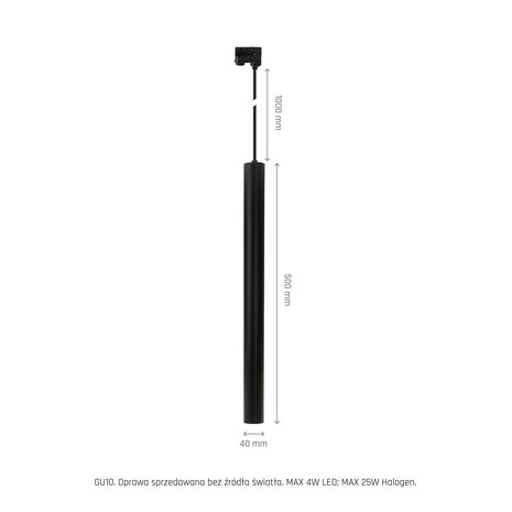 Spectrum voor de installateur LED Railspot 3F - Pendel hanglamp - Zwart - Chloe Slim - GU11/MR11 Fitting -  40X500MM