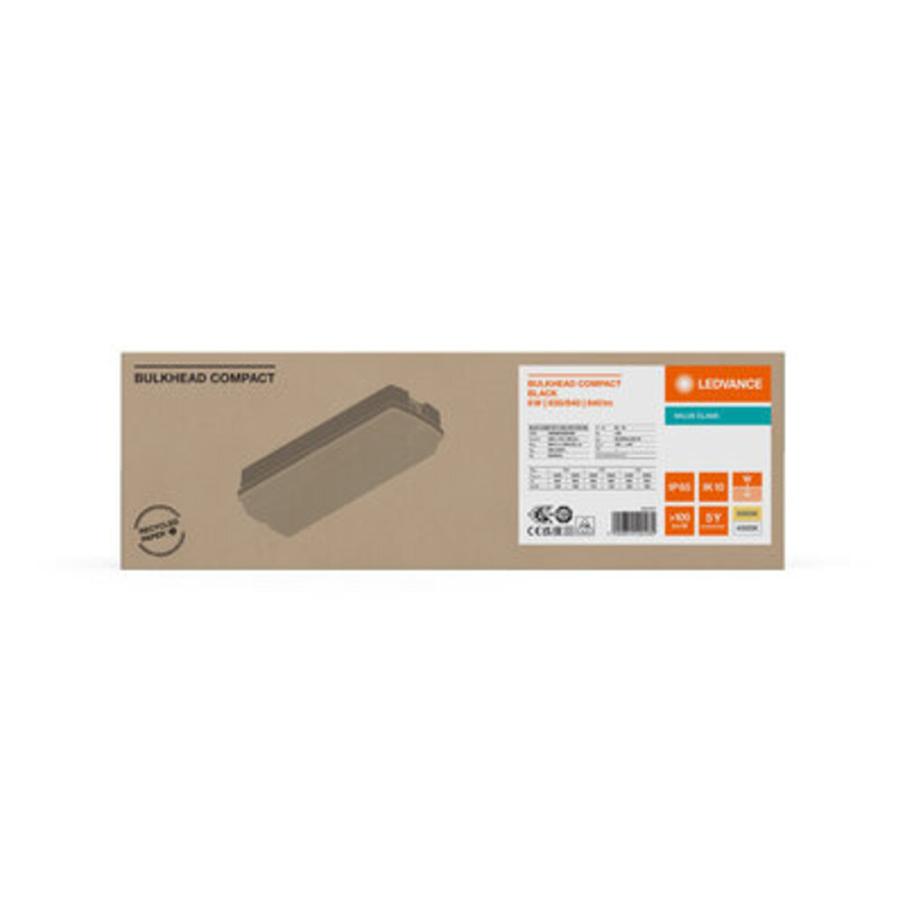 Ledvance Zakelijk: Professionele LED Verlichting & Armaturen | voor de installateur LED Bulkhead Opbouwlamp - Zwart - IP65 IK06 - 5W/7W/9W - 3000K/4000K - 356x80x115mm | CCT SWITCH - DIP SWITCH