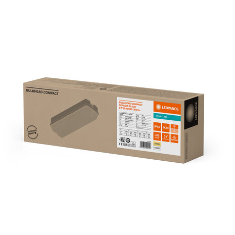 Ledvance Zakelijk: Professionele LED Verlichting & Armaturen | voor de installateur LED Bulkhead Opbouwlamp - Zwart - IP65 IK10 - 5W/7W/9W - 3000K/4000K - 356x80x115mm | CCT SWITCH - DIP SWITCH - Beweging & Lichtsensor