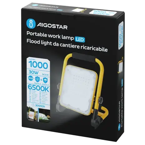 Aigostar LED Werklamp oplaadbaar IP65 - 30W 1000 Lumen - 6500K daglicht wit - Tot 12 uur gebruik Aigostar LED Werklamp oplaadbaar IP65 - 30W 1000 Lumen - 6500K daglicht wit - Tot 12 uur gebruik