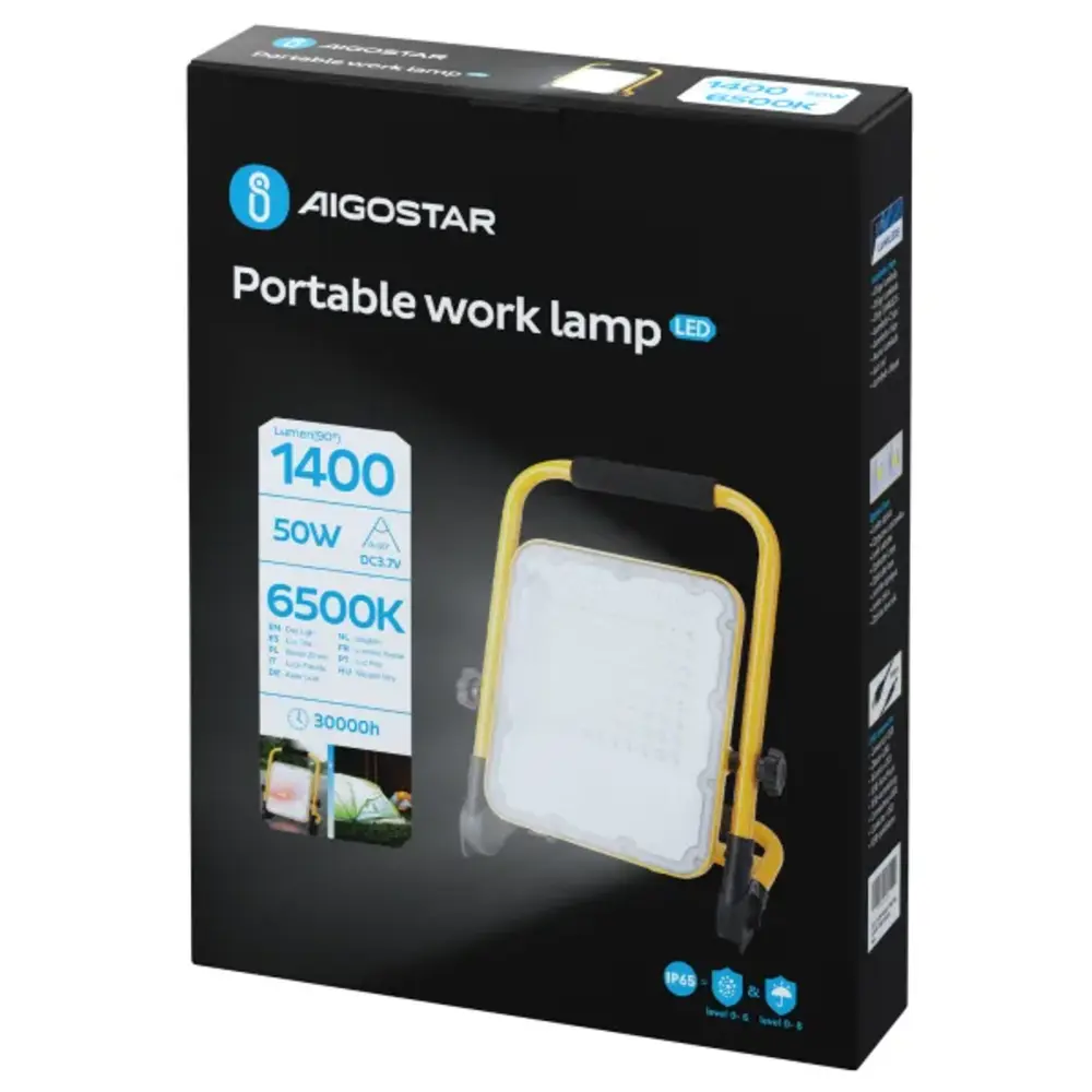 Aigostar LED Werklamp oplaadbaar IP65 - 50W 1400 Lumen - 6500K daglicht wit - Tot 12 uur gebruik Aigostar LED Werklamp oplaadbaar IP65 - 50W 1400 Lumen - 6500K daglicht wit - Tot 12 uur gebruik