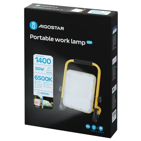 Aigostar LED Werklamp oplaadbaar IP65 - 50W 1400 Lumen - 6500K daglicht wit - Tot 12 uur gebruik Aigostar LED Werklamp oplaadbaar IP65 - 50W 1400 Lumen - 6500K daglicht wit - Tot 12 uur gebruik
