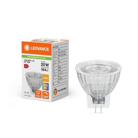 Ledvance Zakelijk: Professionele LED Verlichting & Armaturen Dimbare 12V LED Spot Mini MR11 GU4  - Ø35mm - 2.8W 184Lm - 2700K 927 Extra Warm Wit | 36D - CRI93 - Vervangt 20W
