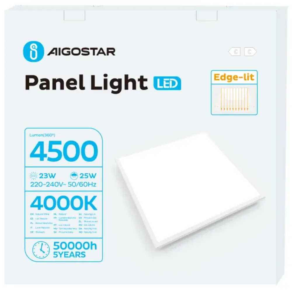 LED Paneel 62x62cm - 25W 4500lm -4000K 840- Flikkervrij - UGR<19 LED Paneel 62x62cm - 25W 4500lm -4000K 840- Flikkervrij - UGR<19