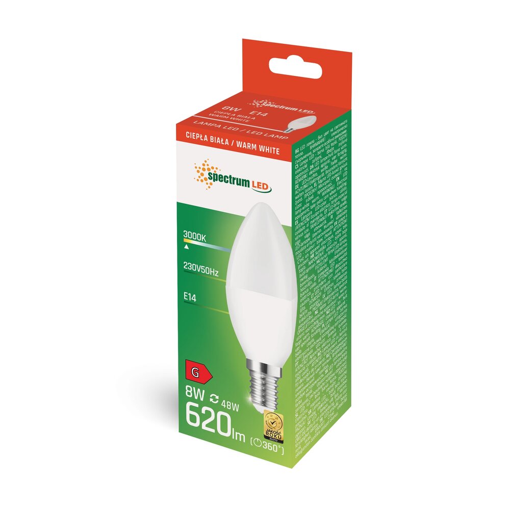 Spectrum voor de installateur LED Kaarslamp E14 Spectrum C37 – 8W – 720lm – 3000K Warm Wit – 230V – WOJ+14220 Spectrum voor de installateur LED Kaarslamp E14 Spectrum C37 – 8W – 720lm – 3000K Warm Wit – 230V – WOJ+14220