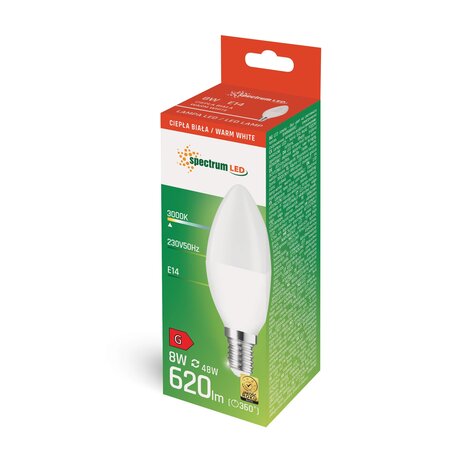 Spectrum voor de installateur LED Kaarslamp E14 Spectrum C37 – 8W – 720lm – 3000K Warm Wit – 230V – WOJ+14220 Spectrum voor de installateur LED Kaarslamp E14 Spectrum C37 – 8W – 720lm – 3000K Warm Wit – 230V – WOJ+14220