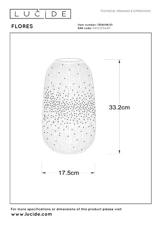 Lucide FLORES - Tafellamp - Ø 17,5 cm - 1xE14 - Wit Lucide FLORES - Tafellamp - Ø 17,5 cm - 1xE14 - Wit