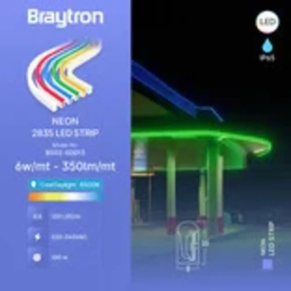 Braytron LED Strip - 100m - 230V AC - 6W 350lm p/m - 6500K 865 - Neon - IP65 Braytron LED Strip - 100m - 230V AC - 6W 350lm p/m - 6500K 865 - Neon - IP65