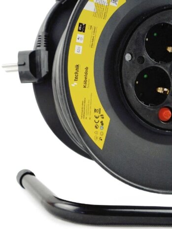 Technik Kabelhaspel 25m - 4-voudig met randaarde -  3x1.5mm2 - zwart Technik Kabelhaspel 25m - 4-voudig met randaarde -  3x1.5mm2 - zwart