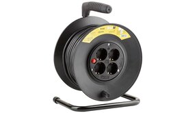 Technik Kabelhaspel 25m - 4-voudig met randaarde -  3x1.5mm2 - zwart Technik Kabelhaspel 25m - 4-voudig met randaarde -  3x1.5mm2 - zwart