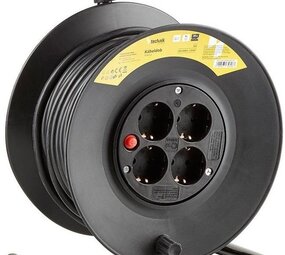 Technik Kabelhaspel 25m - 4-voudig met randaarde -  3x1.5mm2 - zwart