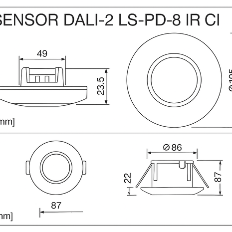 DALI-2  Sensor Inbouw - Infrarood Bewegingsmelder & Daglichtsensor | 8 Meter - Detectie bereik