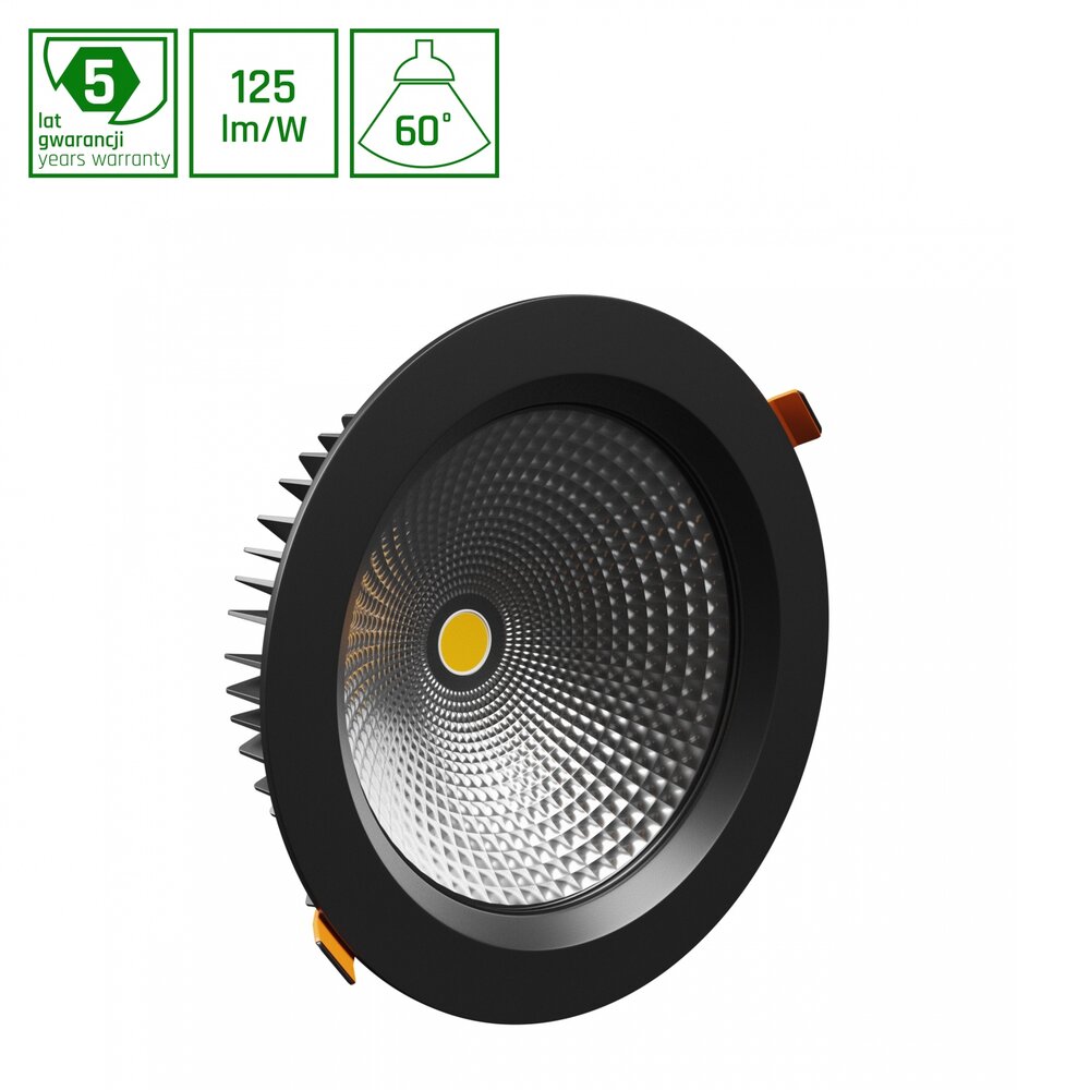 Spectrum voor de installateur LED Downlight IP54 - VIRGA 2 MEAT Zwart - 230MM - 27W 3375Lm - 4000K 940 Koel Wit  | 60° Graden Spreidingshoek - 210MM Zaagmaat