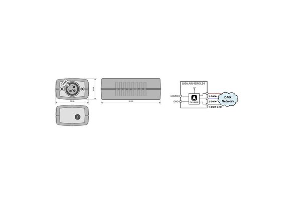 Liga.Air Lichtteam Casambi naar DMX Converter interface | 24V - DMX-OUT XLR 3-pol - 24VDC-IN Liga.Air Lichtteam Casambi naar DMX Converter interface | 24V - DMX-OUT XLR 3-pol - 24VDC-IN