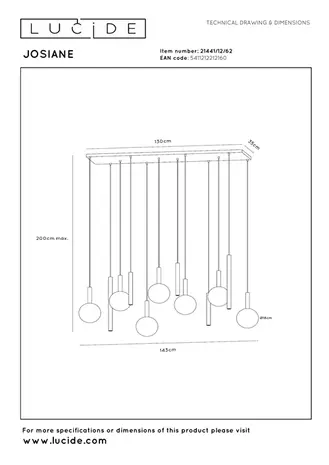 Lucide  JOSIANE - Hanglamp - 7xG9 - Zwart | Vibes