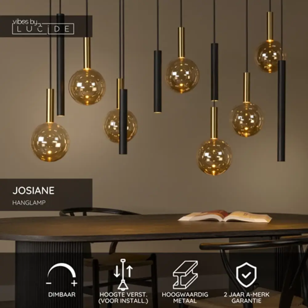 Lucide  JOSIANE - Hanglamp - 7xG9 - Zwart | Vibes