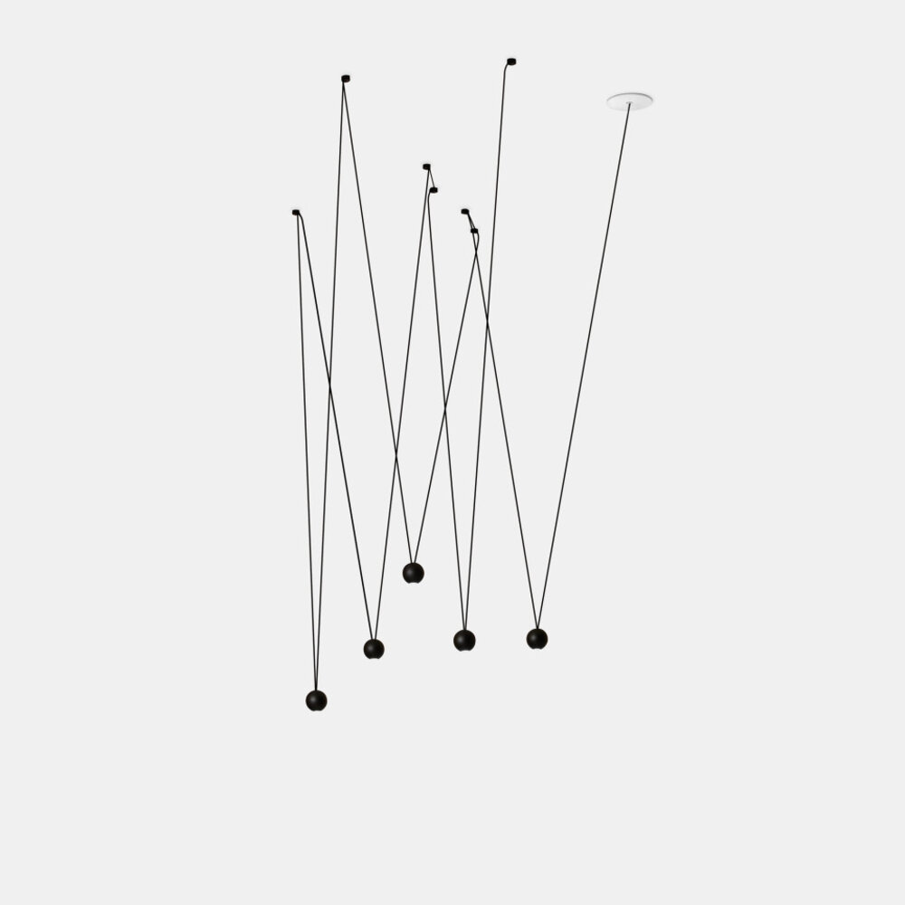 Leds-C4 LED Hanglamp Modern Rond Punto ALU - Mat Zwart - 24.3W 1645Lm - 3000K 930 Warm Wit |  5- Lichts