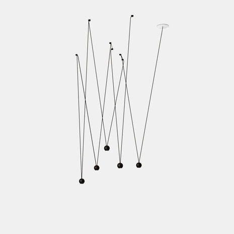 LED Hanglamp Modern Rond Punto ALU - Mat Zwart - 24.3W 1645Lm - 3000K 930 Warm Wit |  5- Lichts